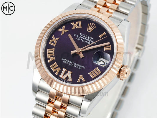 DateJust 31mm 女士款 278271 紋理錶圈 SS/RG 紫色羅馬數字錶盤配 Jubilee 錶帶 – 高級版