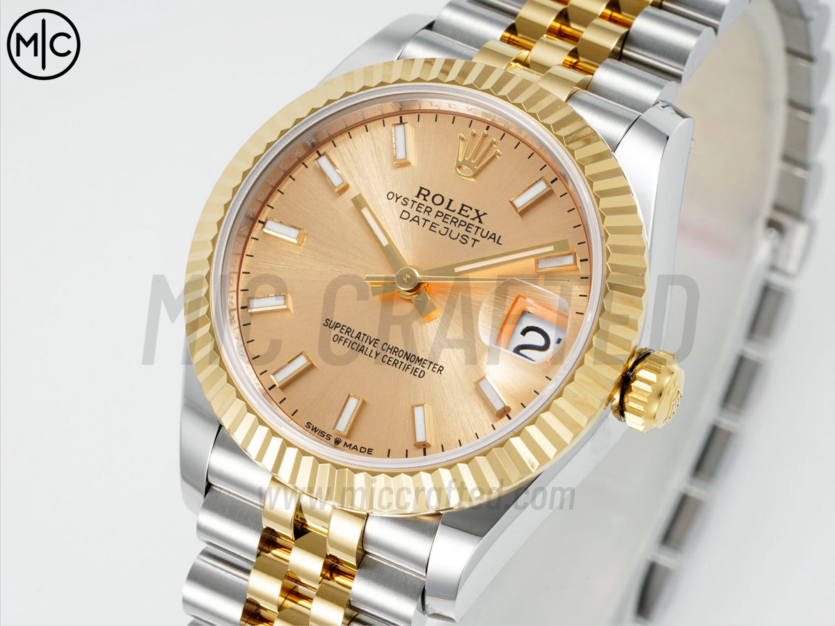 DateJust 31mm 女裝 278273 三角坑紋錶圈 不鏽鋼/黃金黃色金色錶盤搭配 Jubilee 錶帶 - 尊貴版