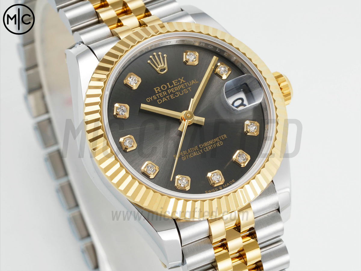 DateJust 31mm 女裝 278273 三角坑紋錶圈 不鏽鋼/黃金灰色錶盤搭配 Jubilee 錶帶 - 尊貴版
