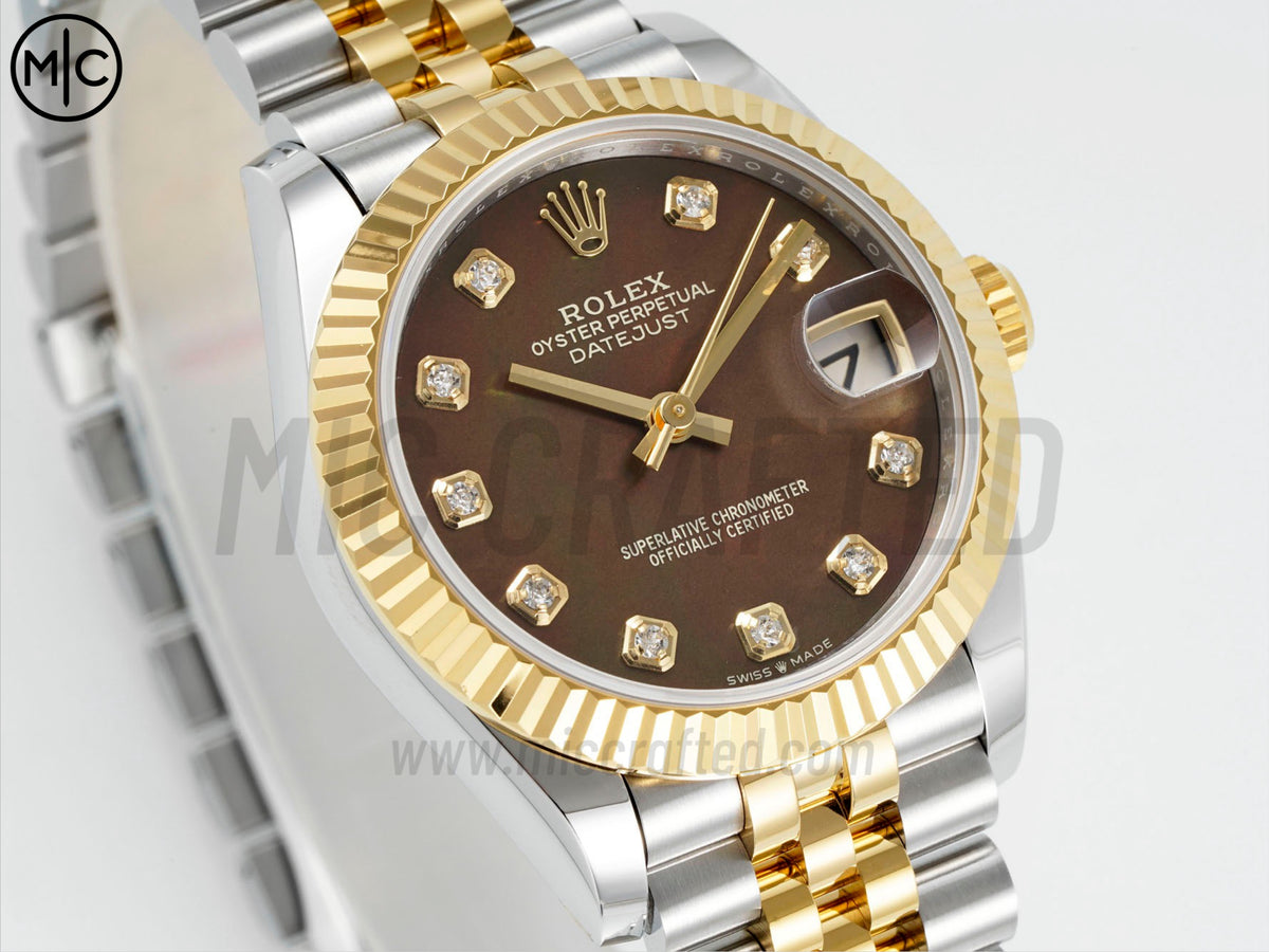 DateJust 31mm 女裝 278273 三角坑紋錶圈 不鏽鋼/黃金黑色珍珠母貝錶盤搭配 Jubilee 錶帶 - 尊貴版