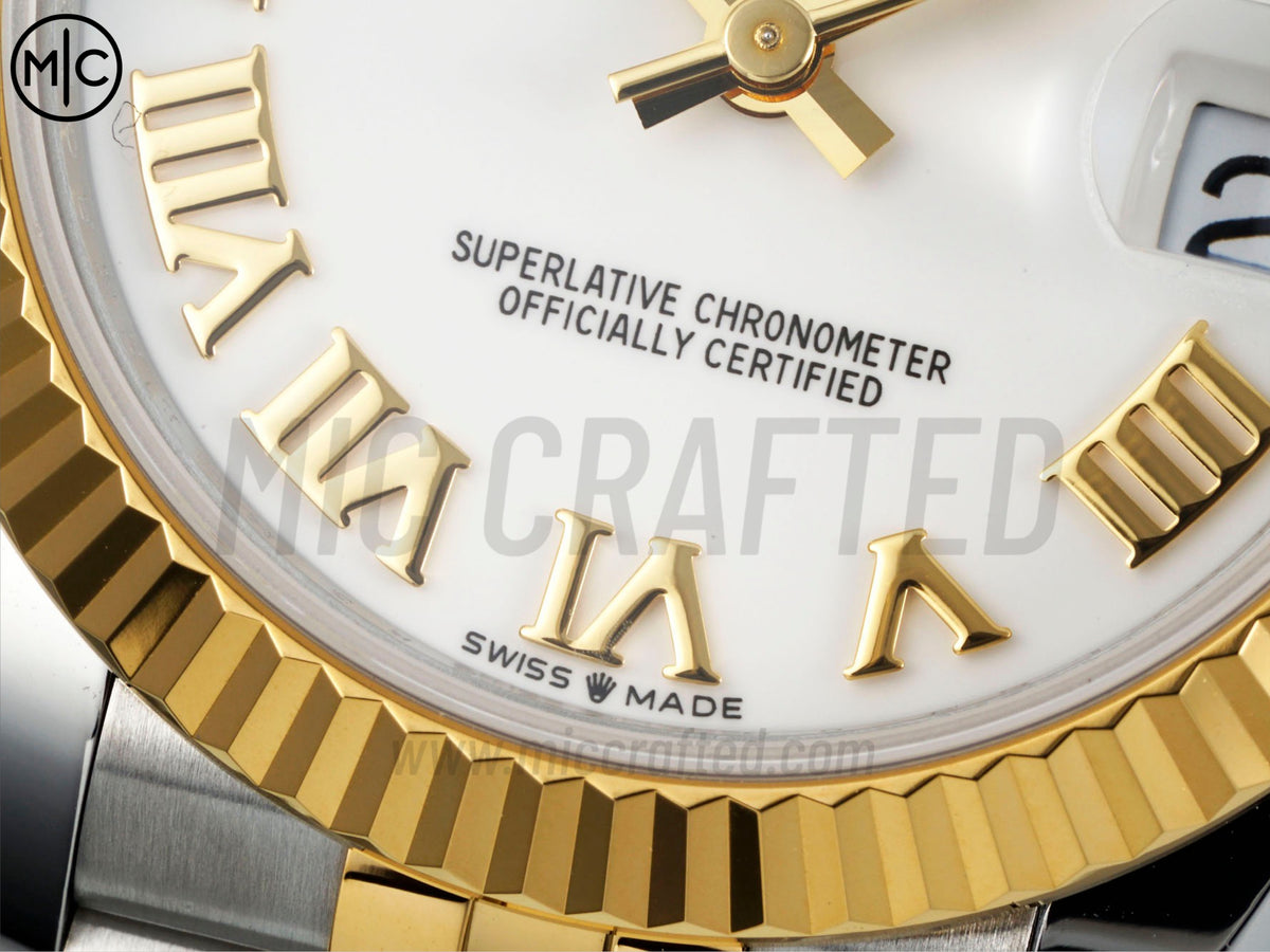 DateJust 31mm 女裝 278273 三角坑紋錶圈 不鏽鋼/黃金白色羅馬數字錶盤搭配 Jubilee 錶帶 - 尊貴版