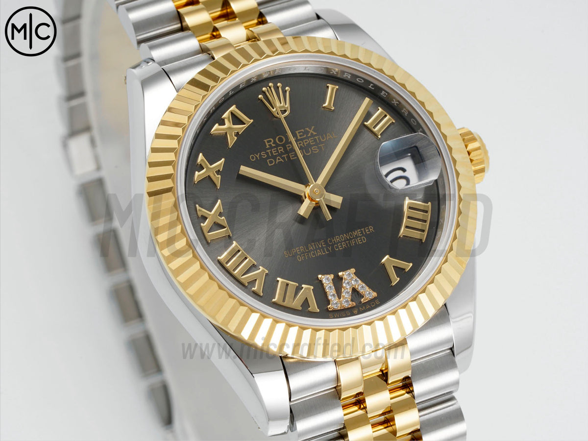 DateJust 31mm 女裝 278273 三角坑紋錶圈 不鏽鋼/黃金灰色羅馬數字錶盤搭配 Jubilee 錶帶 - 尊貴版
