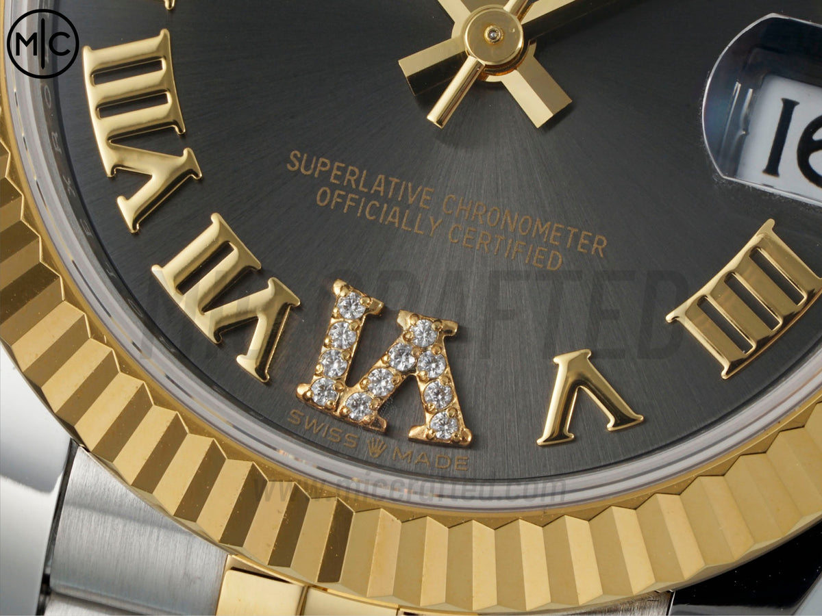 DateJust 31mm 女裝 278273 三角坑紋錶圈 不鏽鋼/黃金灰色羅馬數字錶盤搭配 Jubilee 錶帶 - 尊貴版