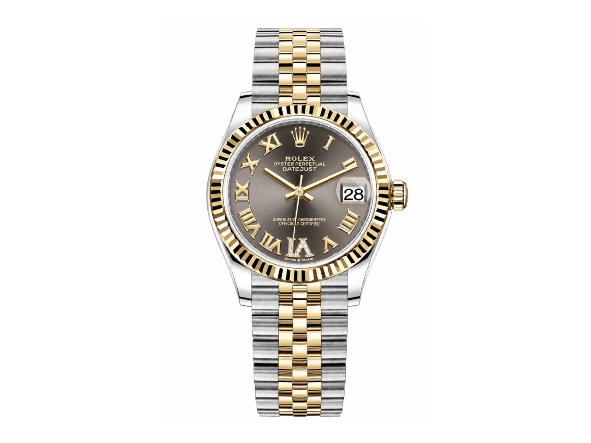 DateJust 31mm 女裝 278273 三角坑紋錶圈 不鏽鋼/黃金灰色羅馬數字錶盤搭配 Jubilee 錶帶 - 尊貴版