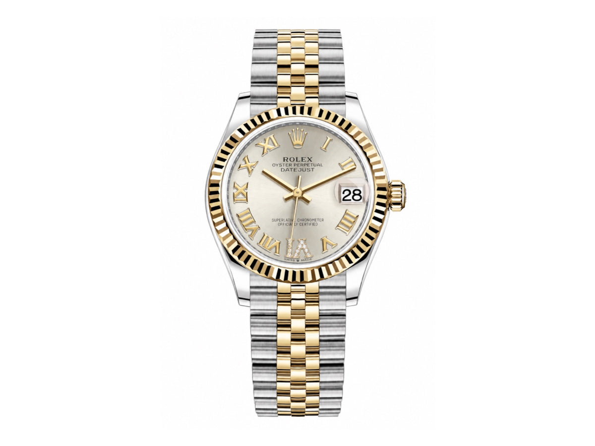 DateJust 31毫米女裝 278273 鋸齒錶圈 SS/YG 銀色羅馬數字錶盤配 Jubilee 錶帶 - 高級版