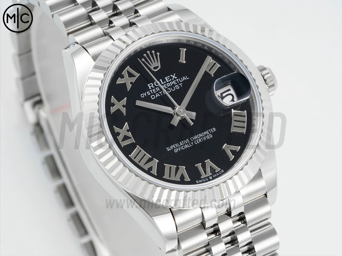 DateJust 31mm Ladies 278274 Fluted Bezel SS Black Roman Dial on Jubilee Bracelet – Premium Edition