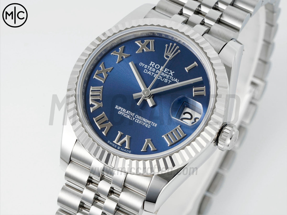 DateJust 31mm Ladies 278274 Fluted Bezel SS Blue Roman Dial on Jubilee Bracelet – Premium Edition