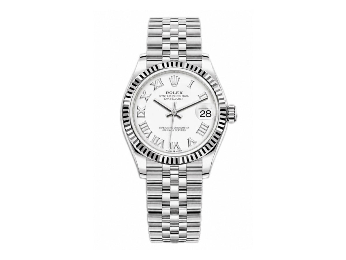 DateJust 31毫米女裝 278274 鋸齒錶圈 SS 白色羅馬數字錶盤配 Jubilee 錶帶 - 高級版