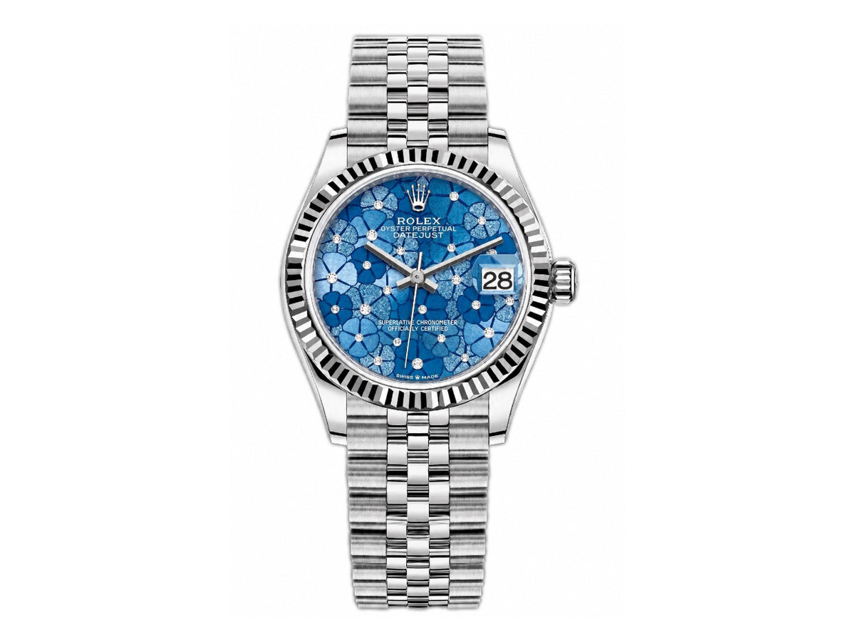 DateJust 31毫米女裝 278274 鋸齒錶圈 SS 藍色花卉羅馬數字錶盤配 Jubilee 錶帶 - 高級版
