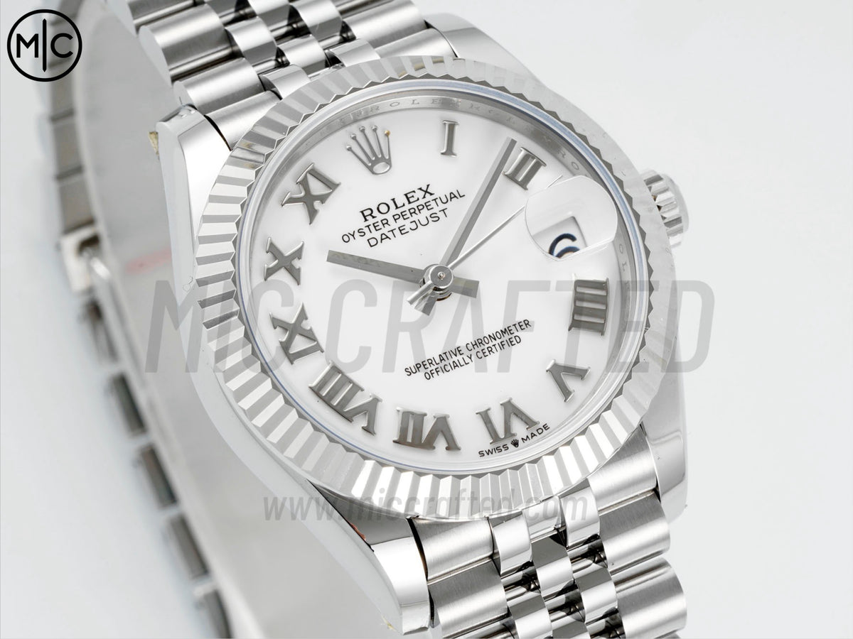 DateJust 31毫米女裝 278274 鋸齒錶圈 SS 白色羅馬數字錶盤配 Jubilee 錶帶 - 高級版