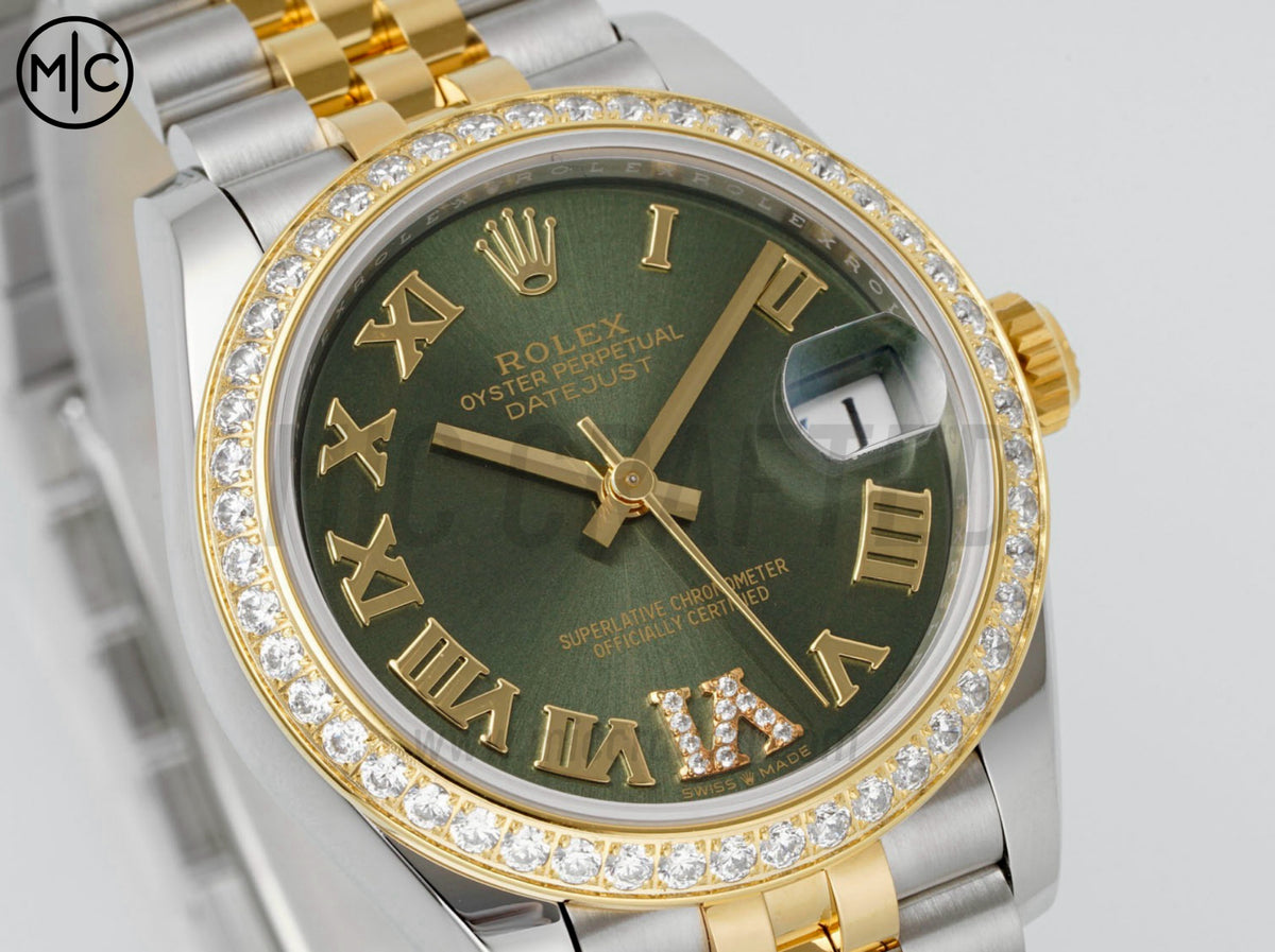 DateJust 31mm 女款 278383 不鏽鋼/黃金綠色羅馬數字錶盤配 Jubilee 錶帶 - 高級版