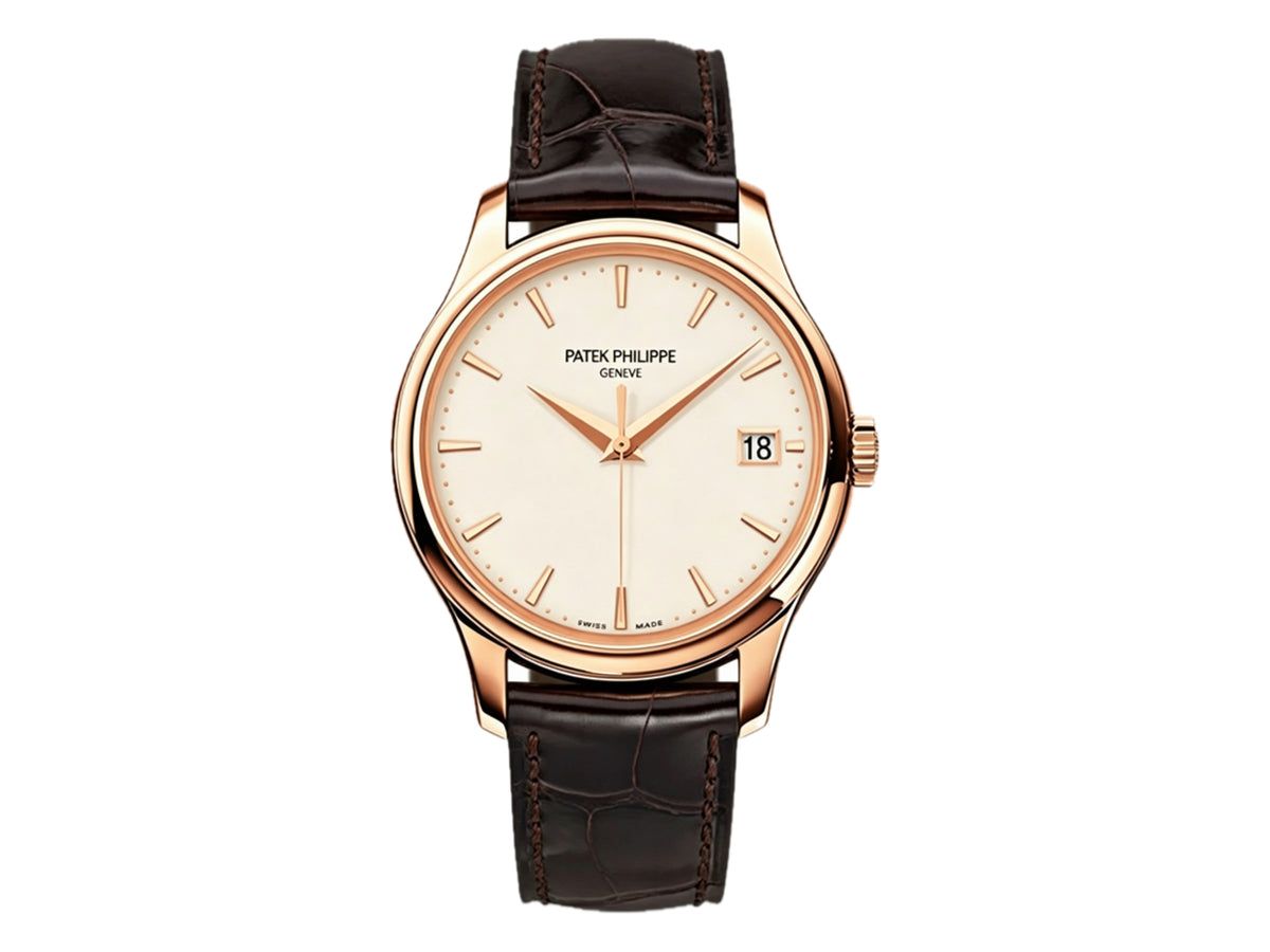Calatrava 5227R 39mm RG 白色錶盤配棕色皮革錶帶 - 高級版