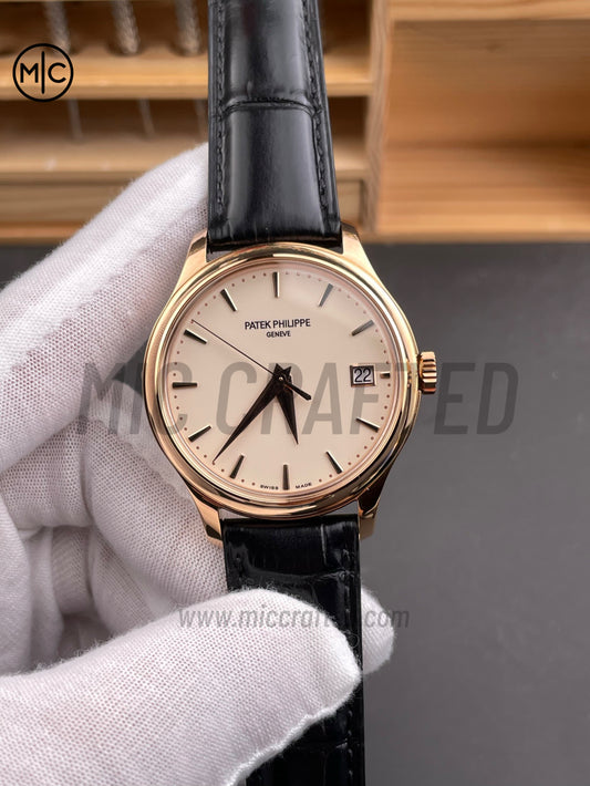 Calatrava 5227R 39mm RG White Dial on Brown Leather Strap – Premium Edition