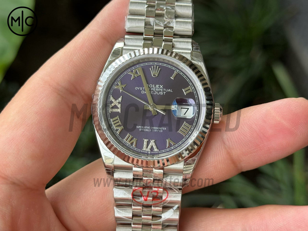DateJust 36mm 126234 SS 紫色羅馬數字錶盤配 Jubilee 錶鏈 - 高級版