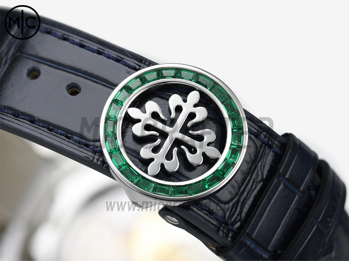 Grand Complications 6104 44mm 不鏽鋼 綠色鑽石錶圈 藍色錶盤搭配藍色皮革錶帶 - 尊享版