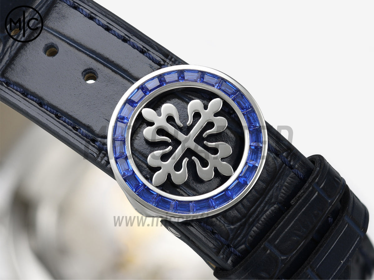 Grand Complications 6104 44mm SS Blue Diamonds Bezel Blue Dial on Blue Leather Strap – Premium Edition