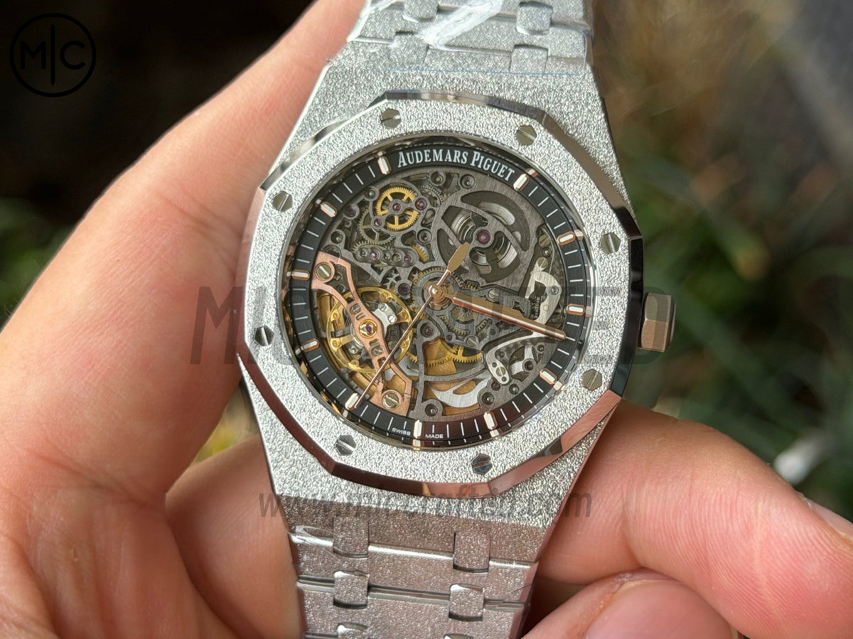Royal Oak 41mm Openworked 15407 Frosted SS Skeleton Dial on SS Bracelet – Premium Edition