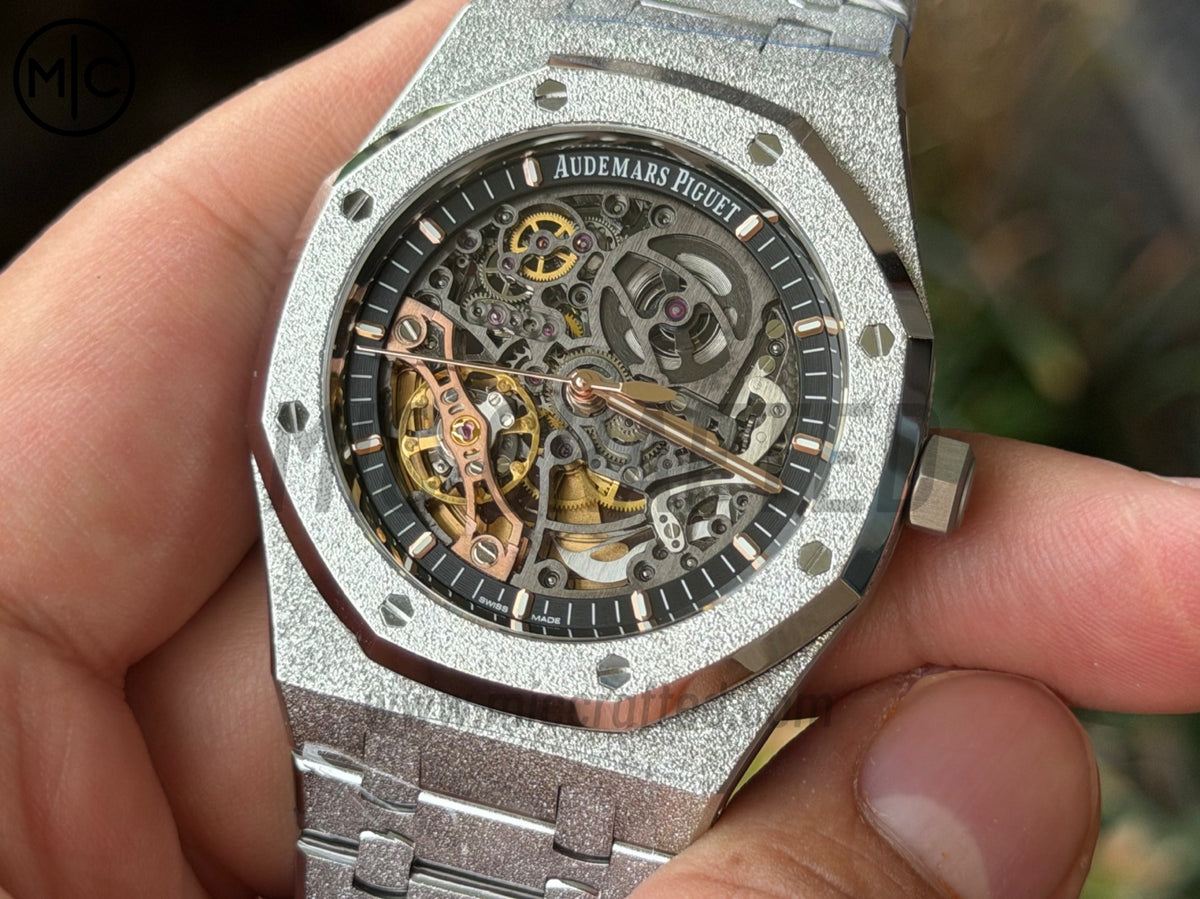 Royal Oak 41mm Openworked 15407 Frosted SS Skeleton Dial on SS Bracelet – Premium Edition