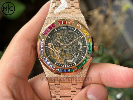 Royal Oak 41mm Openworked 15412OR Diamonds Bezel Skeleton Frosted on RG Bracelet – Premium Edition