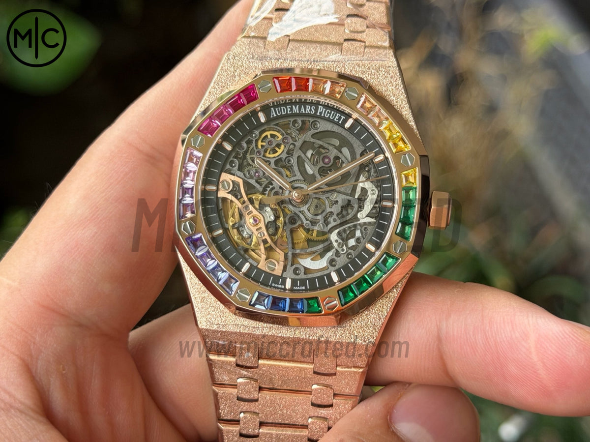 Royal Oak 41mm Openworked 15412OR Diamonds Bezel Skeleton Frosted on RG Bracelet – Premium Edition