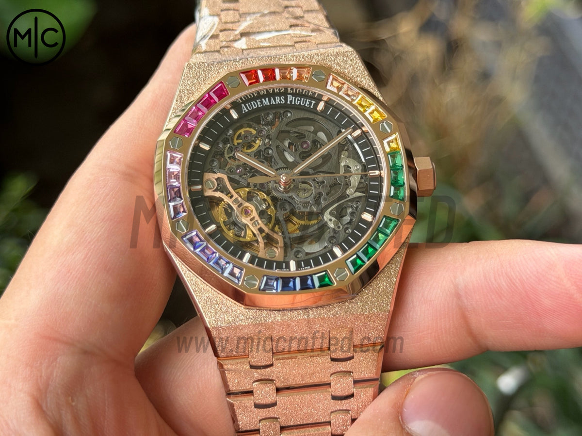Royal Oak 41mm Openworked 15412OR Diamonds Bezel Skeleton Frosted on RG Bracelet – Premium Edition