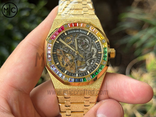 Royal Oak 41mm Openworked 15412BA Diamonds Bezel Skeleton Frosted on YG Bracelet – Premium Edition