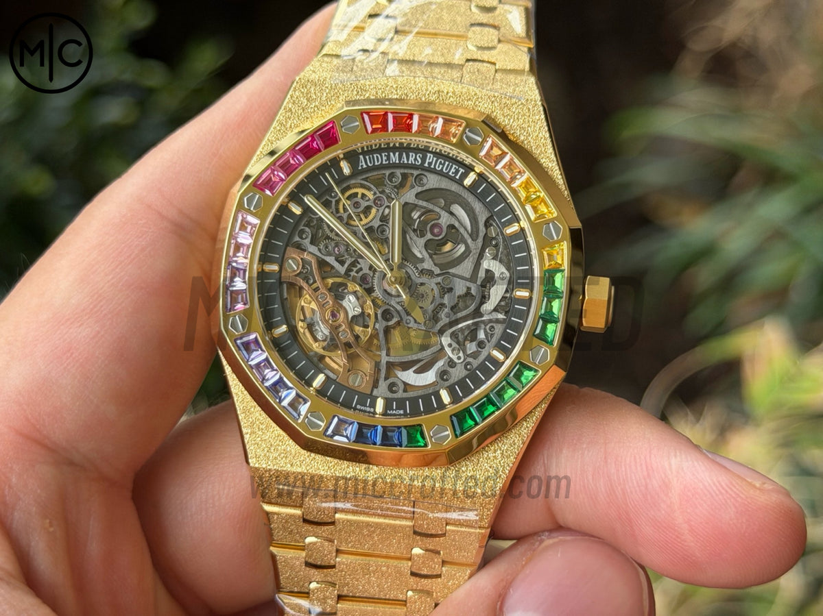 Royal Oak 41mm Openworked 15412BA Diamonds Bezel Skeleton Frosted on YG Bracelet – Premium Edition