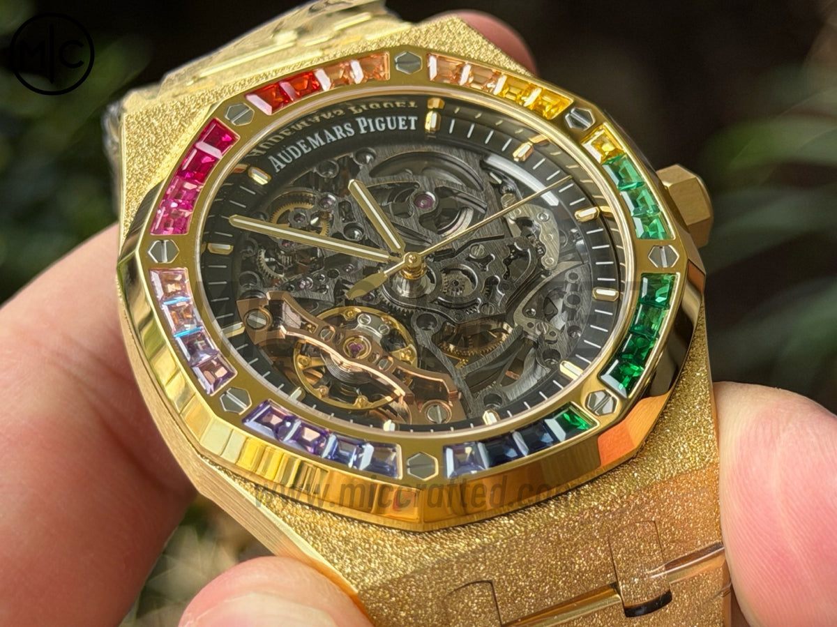 Royal Oak 41mm Openworked 15412BA Diamonds Bezel Skeleton Frosted on YG Bracelet – Premium Edition