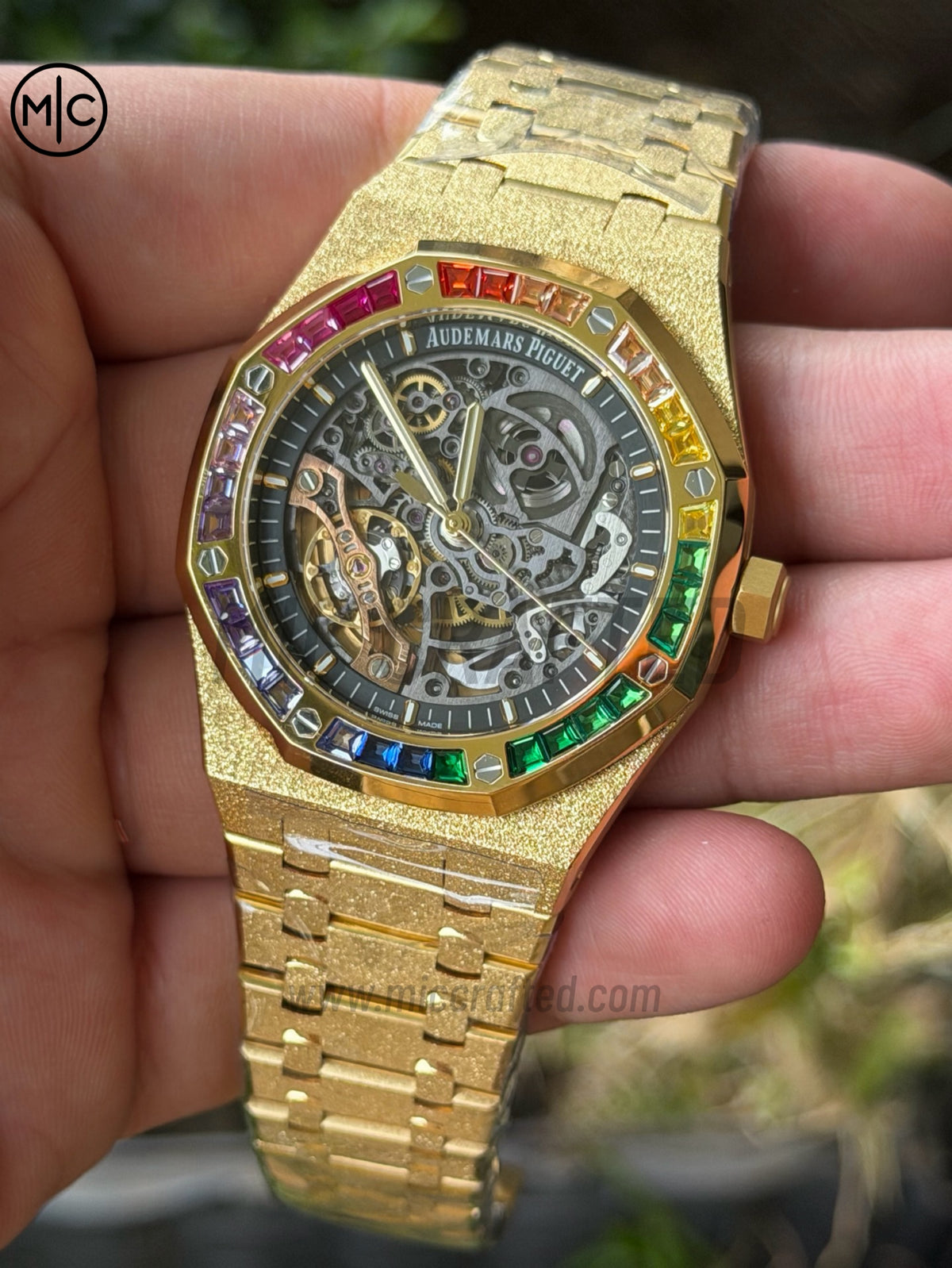 Royal Oak 41mm Openworked 15412BA Diamonds Bezel Skeleton Frosted on YG Bracelet – Premium Edition