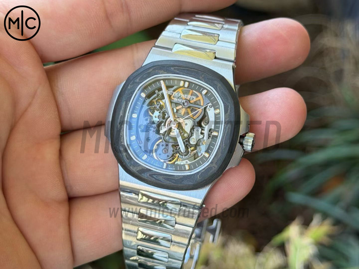 Nautilus 5711 40mm NTPT 碳纖維錶圈 鏤空錶盤搭配不鏽鋼錶鏈 - 手工製作版