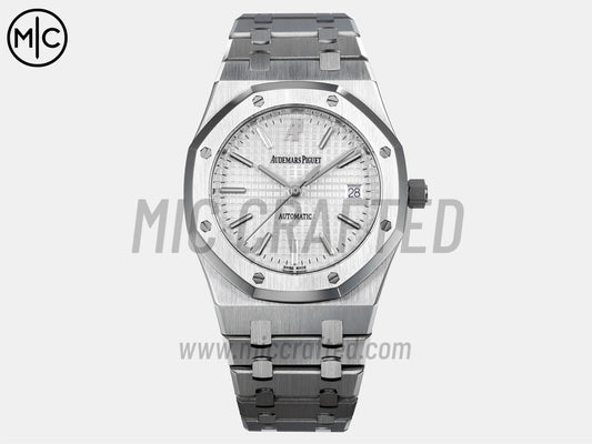 Royal Oak 39mm 15300 SS White Textured Dial on SS Bracelet – Premium Edition