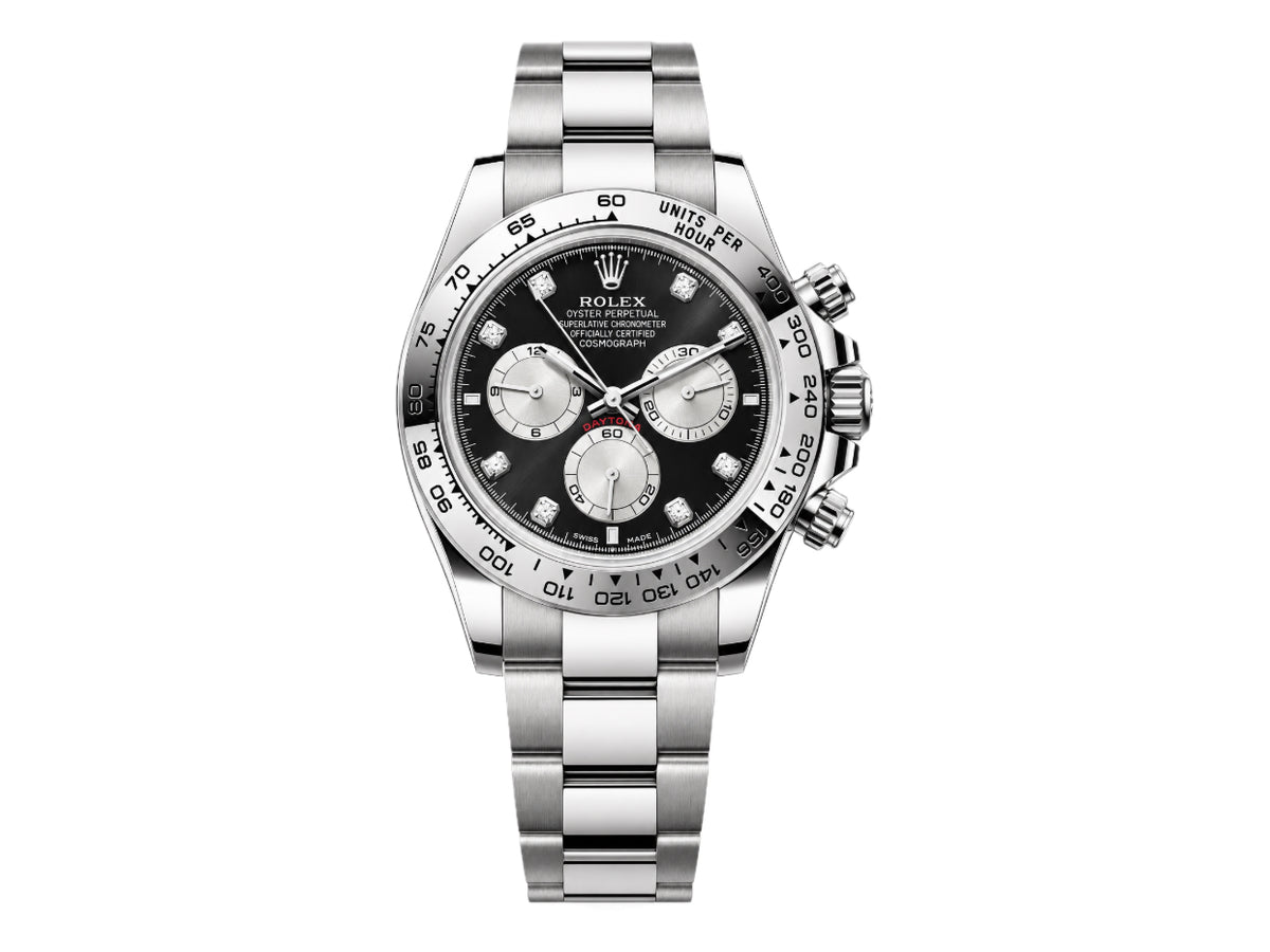Daytona 126509 黑色/銀色鑽石錶盤配 SS 錶鏈 - 尊享版