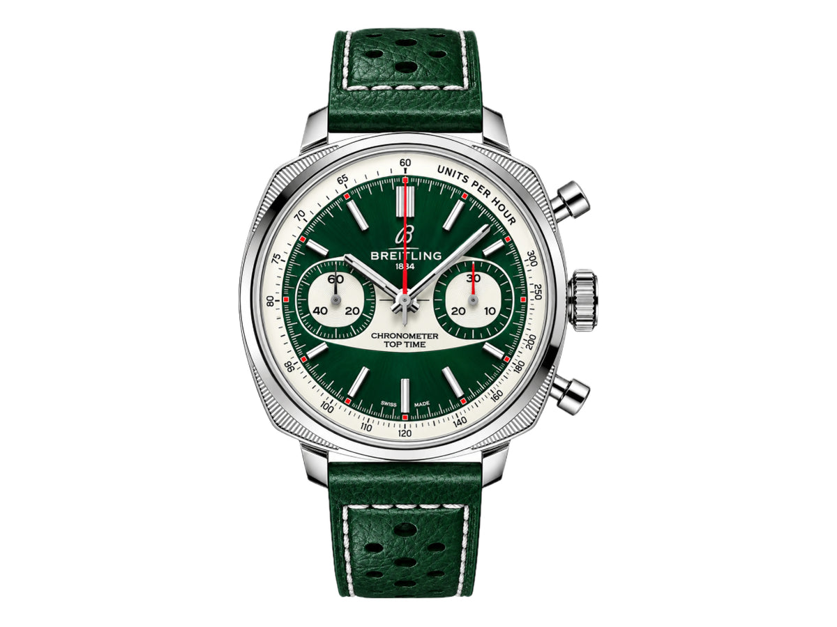 Top Time B01 38mm Racing Green/White Dial on Green Leather Strap – Premium Edition