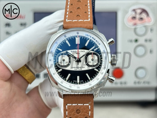 Top Time B01 38mm Racing Black/White Dial on Brown Leather Strap – Premium Edition