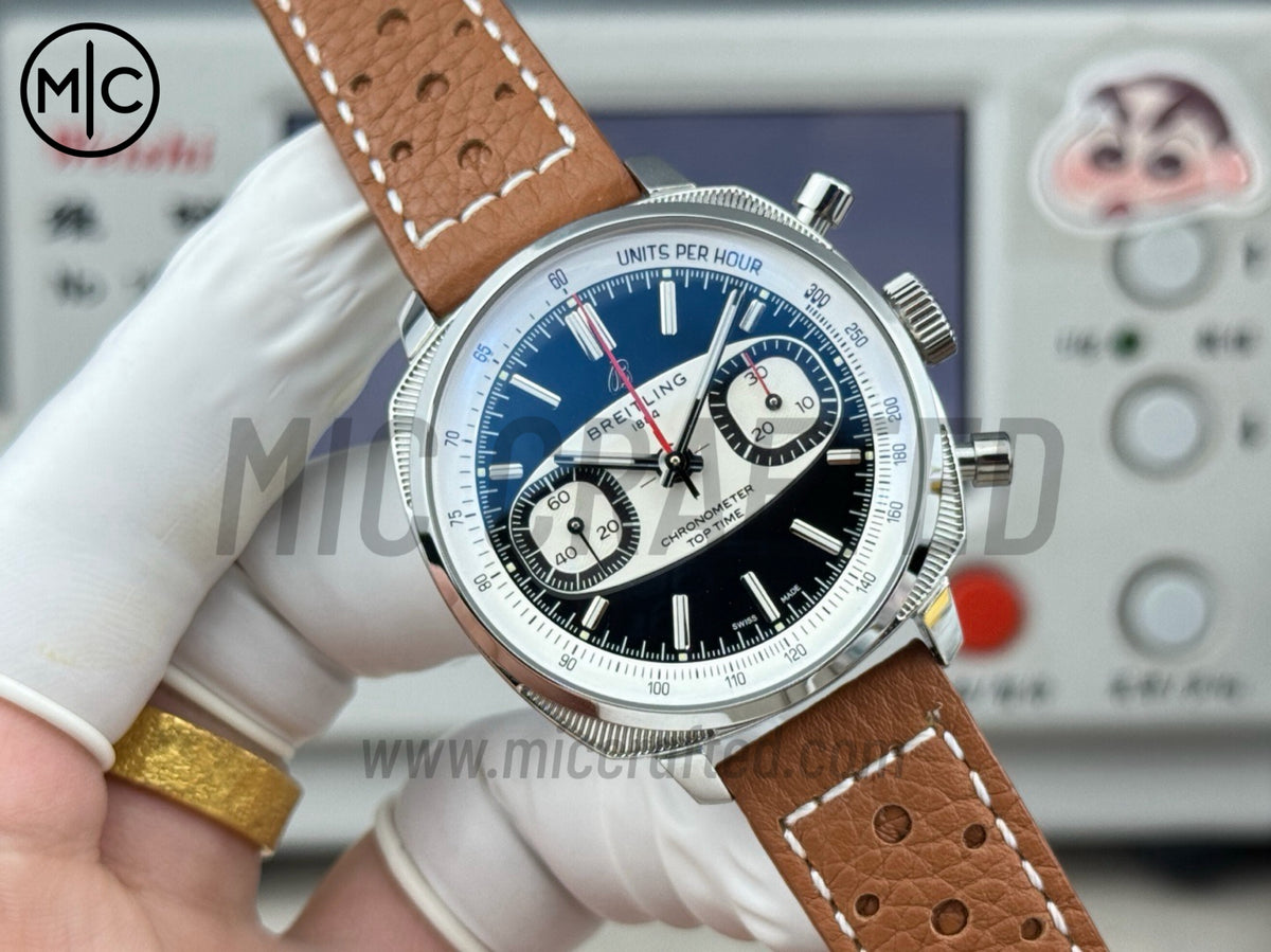 Top Time B01 38mm Racing 黑色/白色錶盤配棕色皮革錶帶 - 尊享版