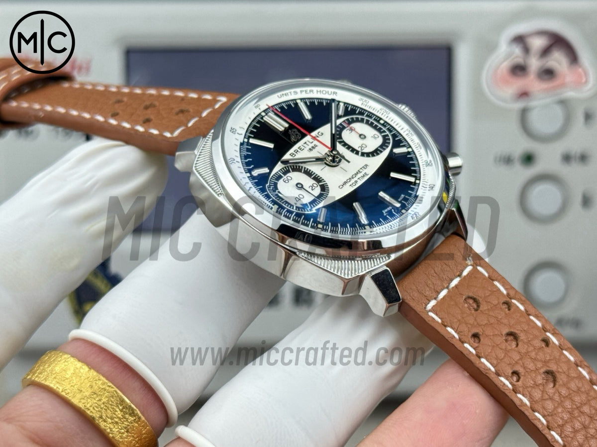Top Time B01 38mm Racing 黑色/白色錶盤配棕色皮革錶帶 - 尊享版