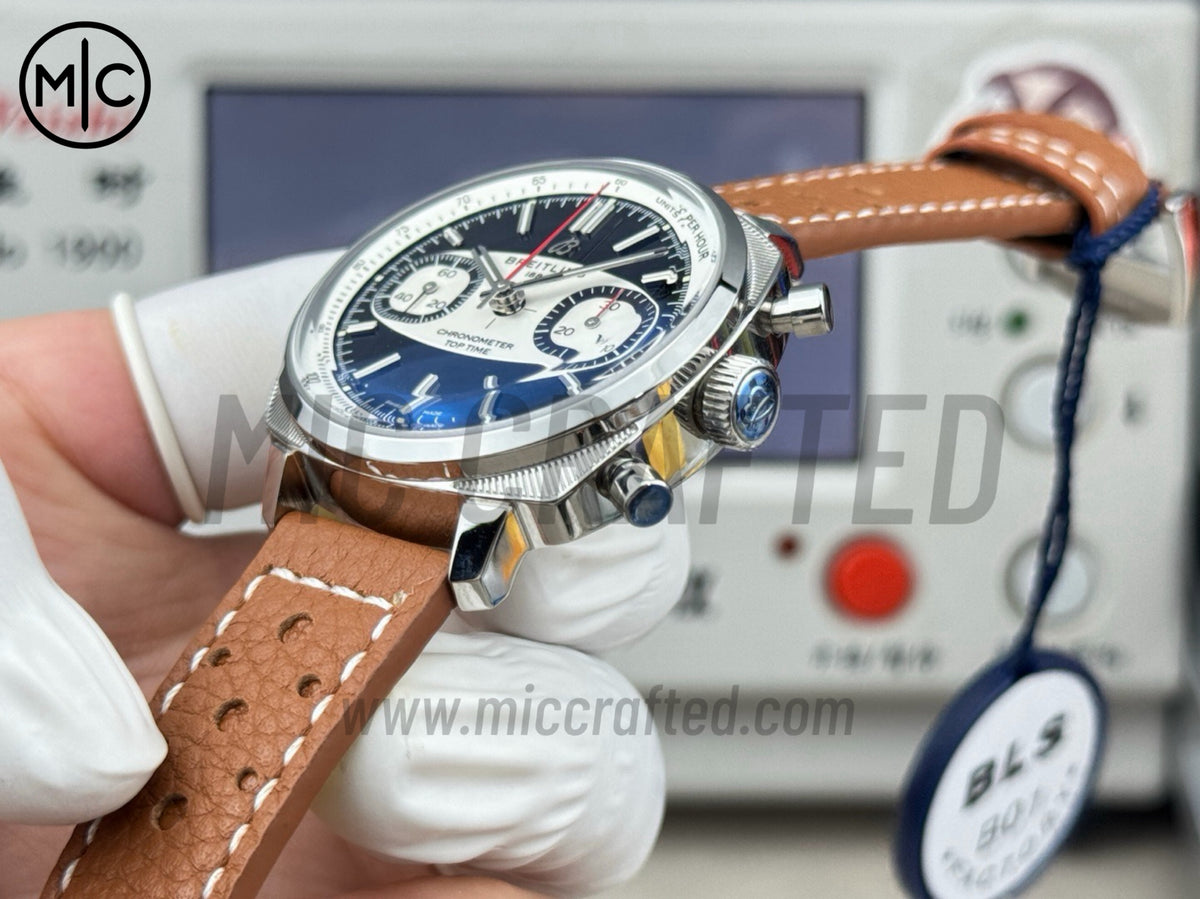 Top Time B01 38mm Racing 黑色/白色錶盤配棕色皮革錶帶 - 尊享版