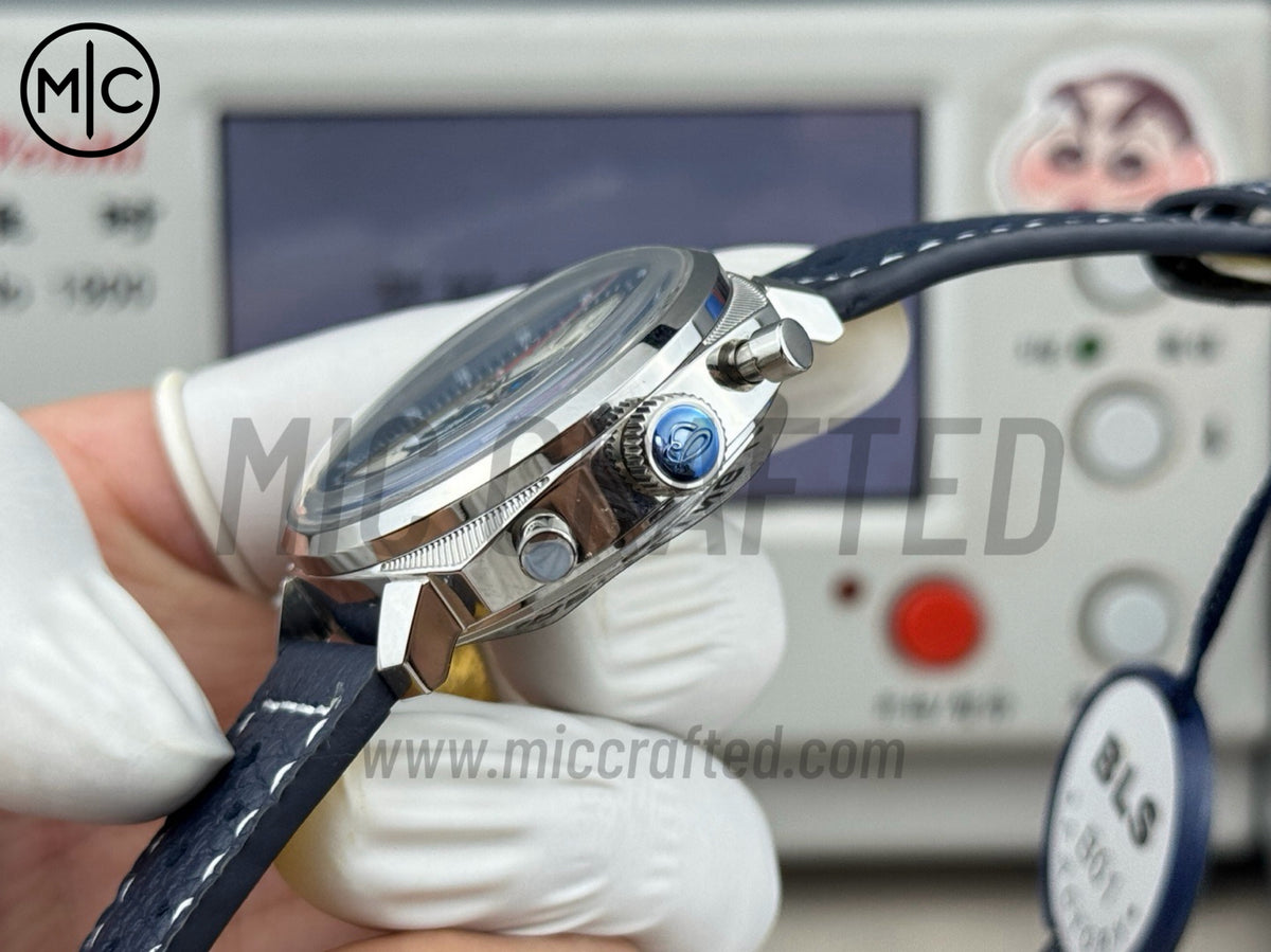 Top Time B01 38mm Racing 白色/藍色錶盤配藍色皮革錶帶 - 尊享版