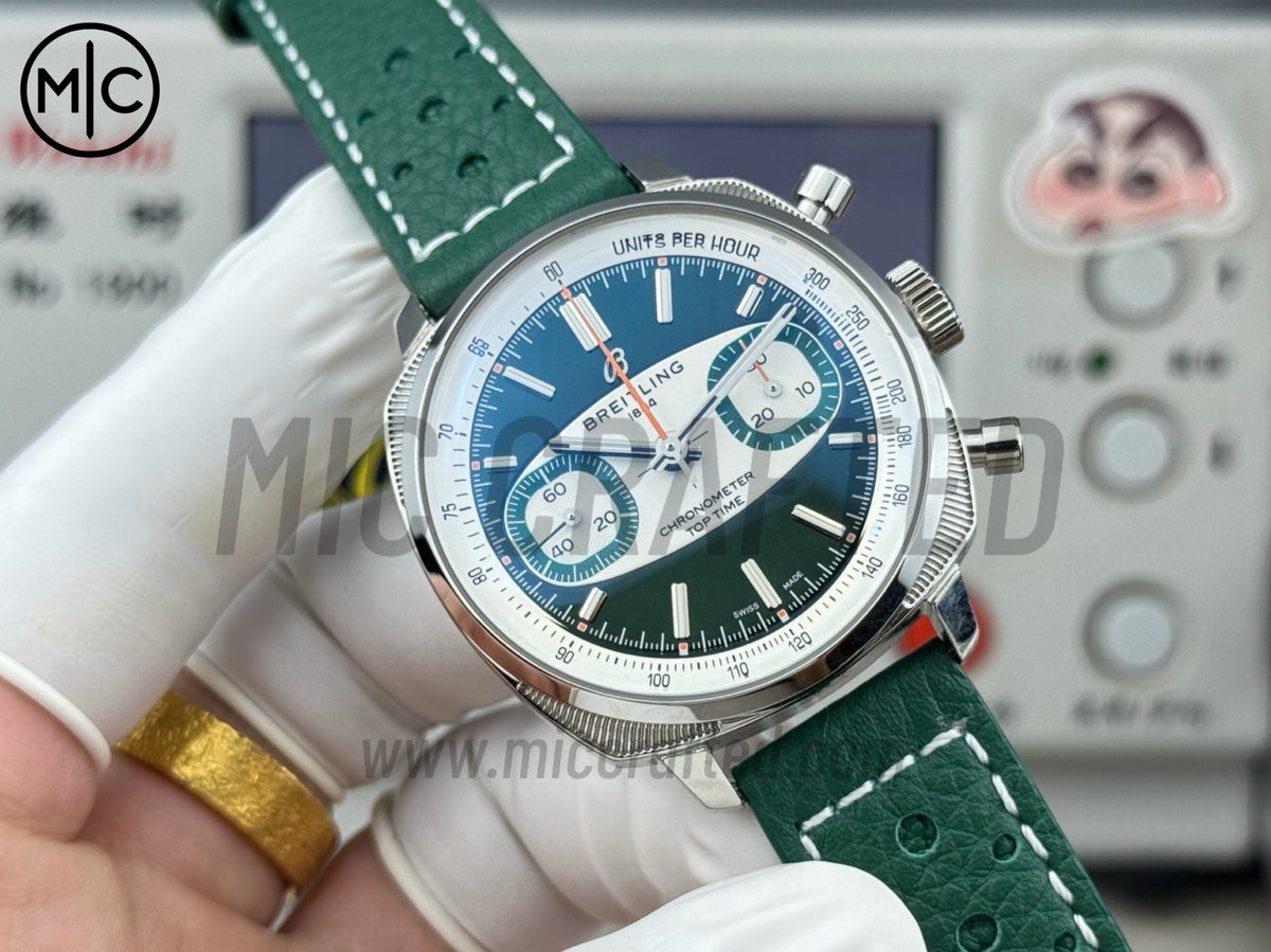 Top Time B01 38mm Racing Green/White Dial on Green Leather Strap – Premium Edition