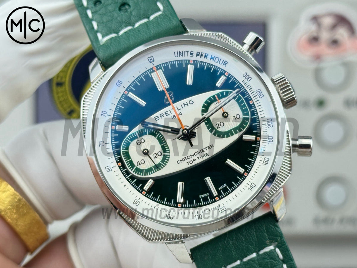 Top Time B01 38mm Racing Green/White Dial on Green Leather Strap – Premium Edition