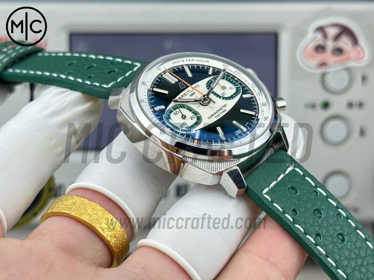 Top Time B01 38mm Racing Green/White Dial on Green Leather Strap – Premium Edition