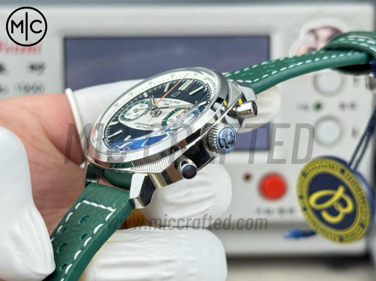 Top Time B01 38mm Racing Green/White Dial on Green Leather Strap – Premium Edition