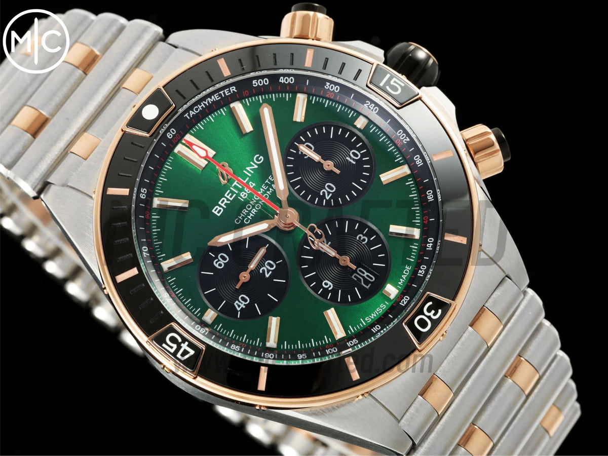 Super Chronomat B01 44mm SS/玫瑰金綠色錶盤配 SS/玫瑰金錶鏈 - 尊享版