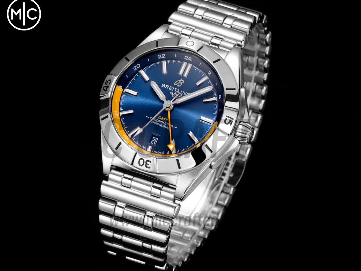Chronomat GMT 40mm SS 深藍色/黃色錶盤配 SS 錶鏈 - 尊貴版