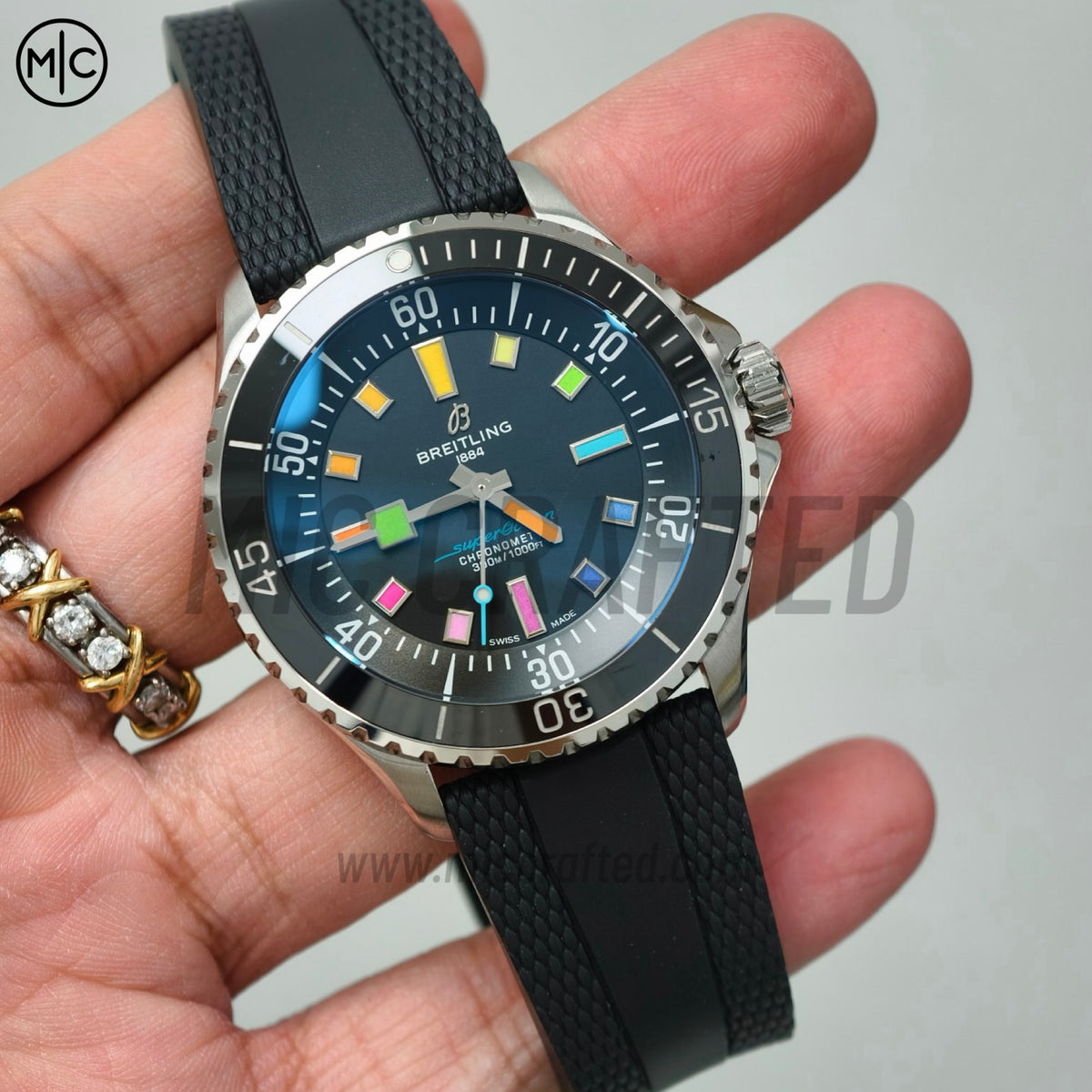 SuperOcean Automatic 42mm SS 黑色彩虹錶盤配黑色橡膠錶帶 - 尊貴版