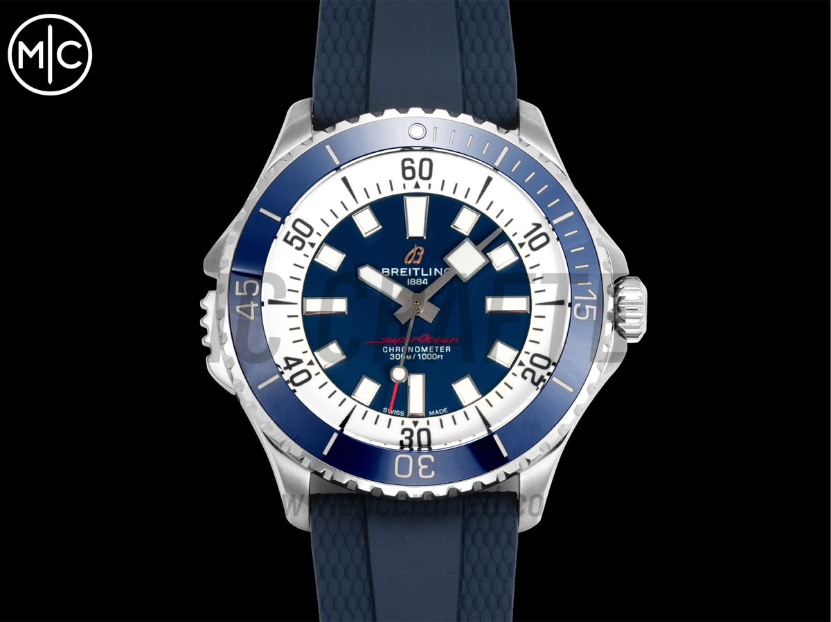 Superocean 46mm SS 藍白色錶盤配藍色橡膠錶帶 - 尊貴版