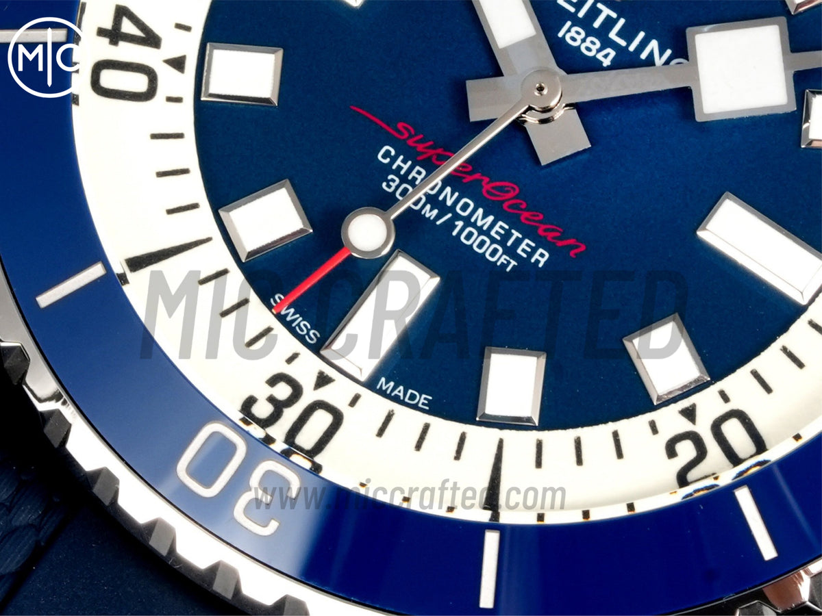 Superocean 46mm SS 藍白色錶盤配藍色橡膠錶帶 - 尊貴版