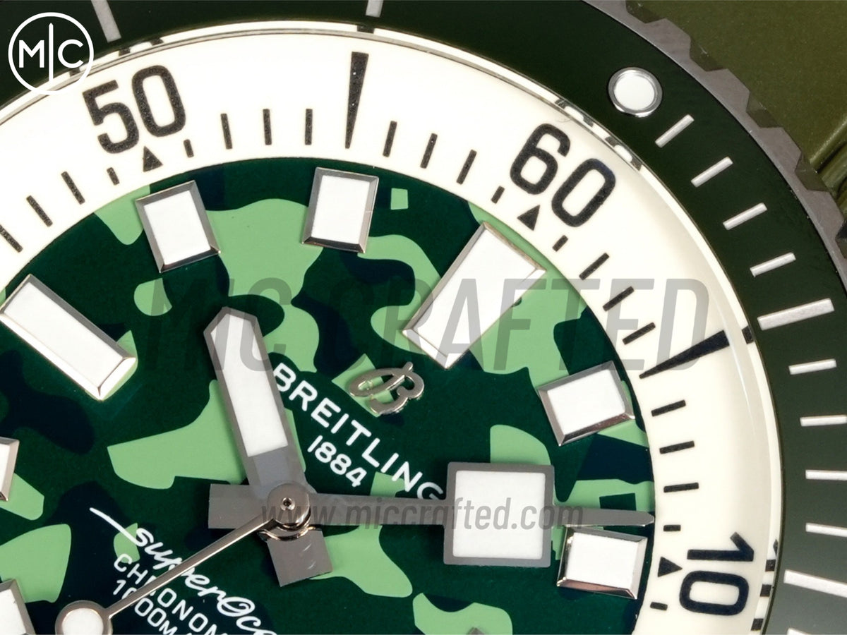 Superocean 46mm SS 綠色迷彩錶盤配綠色橡膠錶帶 - 尊貴版