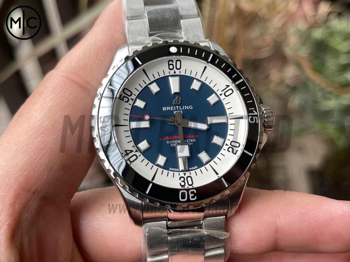 超級海洋系列自動腕錶 44mm 不鏽鋼黑色錶圈藍色錶盤配不鏽鋼錶鏈 - 尊貴版