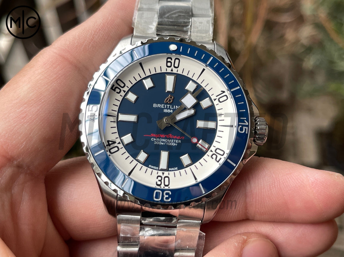 超級海洋系列自動腕錶 44mm 不鏽鋼藍色錶圈藍色錶盤配不鏽鋼錶鏈 - 尊貴版